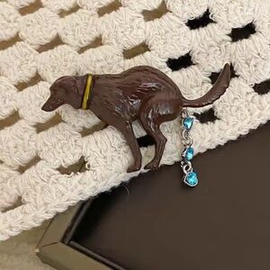 Pooping Dog Brooch with Blue Accents